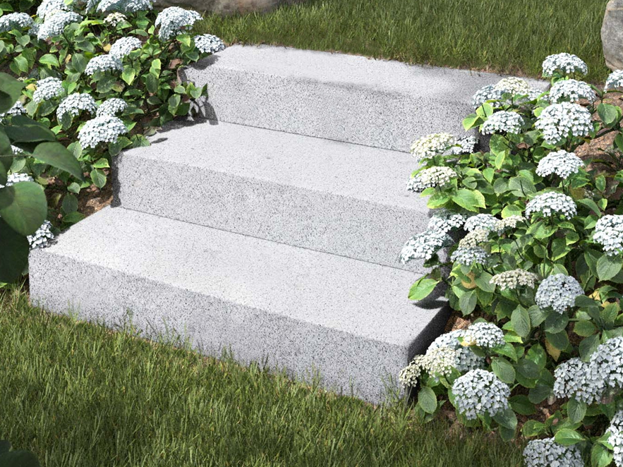 Blockstufen Granit Silver Classico mit Garten