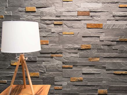 Lampe vor Wandverblender Schiefer Peacock Black