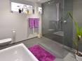 Badezimmer mit Schiefer Grey Slate als Bodenbelag, Wandverkleidung und Badewannenverkleidung